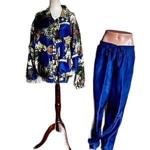 Shanghai ~ Women’s Small ~ Blue & Brown ~ Silk ~ Chinese/ Floral ~ Track Suit